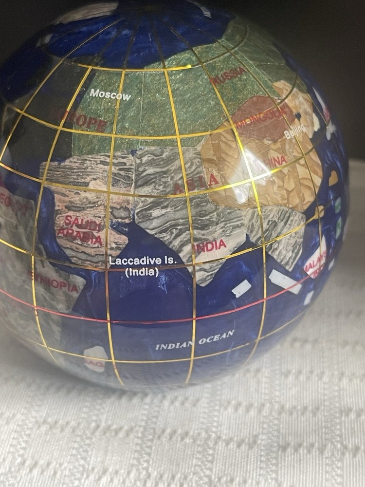 Gorgeous Multi Gemstone Globe Paper Weight Blue