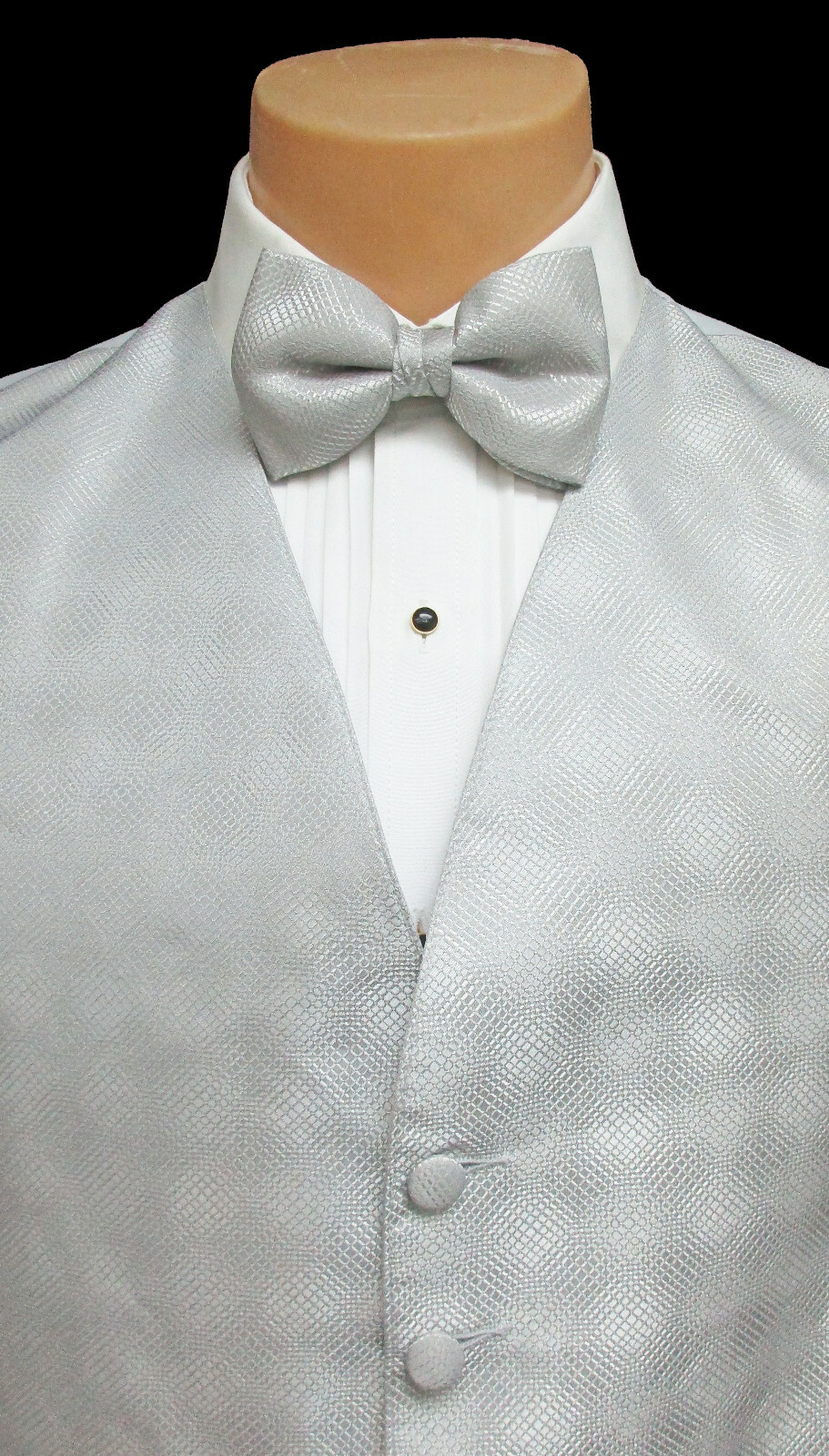 Men's Perry Ellis Silver Tuxedo Vest and Bow Tie Platinum Made in USA Large L