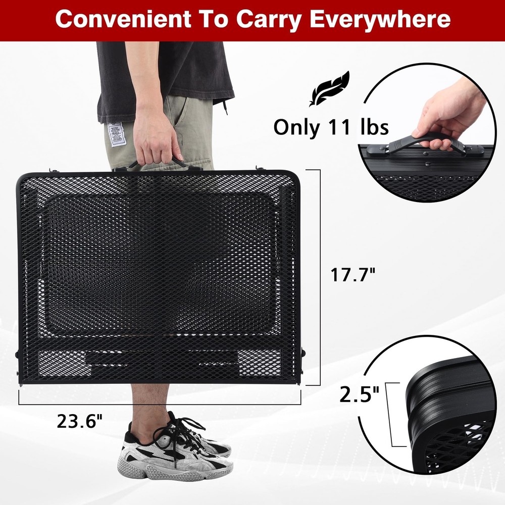 Folding Grill Table, 3x2 FT Portable Camping Table with 2 Wing Panels, Height...