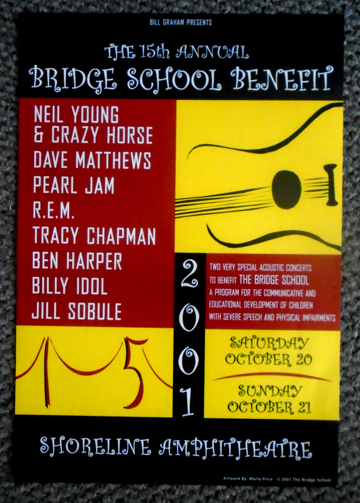 TWO-ORIGINAL BRIDGE CONCERT POSTERS-NEIL YOUNG-2001 & 2005 SHOWS-CSNY-PEARL JAM+