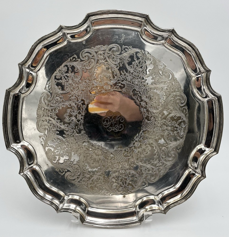 Antique E.G. Webster & Sons Silverplate Salver Engraved Victorian Serving Tray