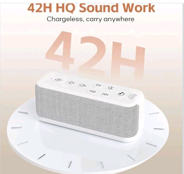 Bluetooth White Noise Machine, 15 Sounds, Timer, Memory, Portable, White/Gray