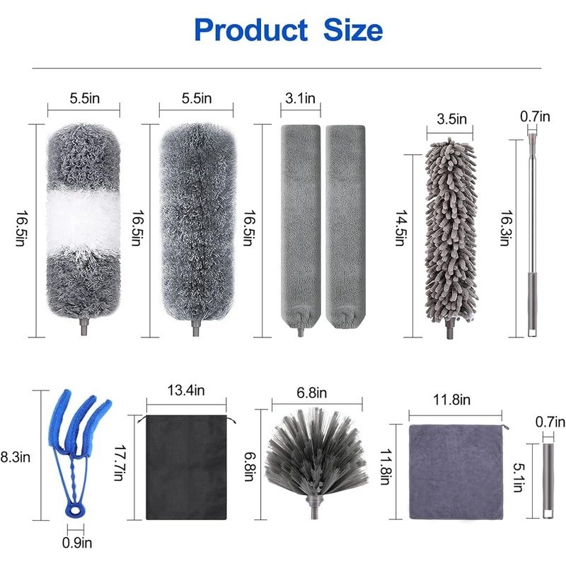 11pcs Feather Duster Set W/ Telescopic Pole Bendable Microfiber Dusting Tools US