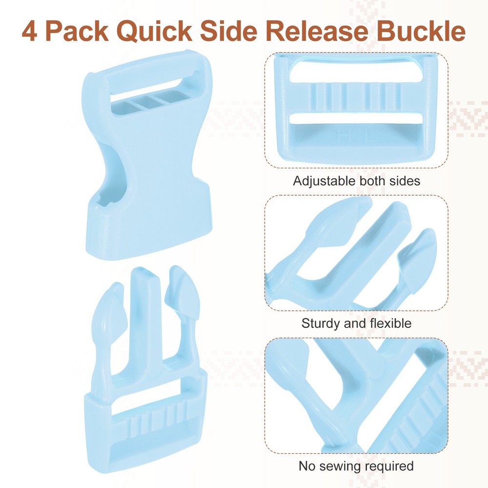 4 Pack Quick Side Release Buckle, 1" Plastic Buckle Clip, Light Blue