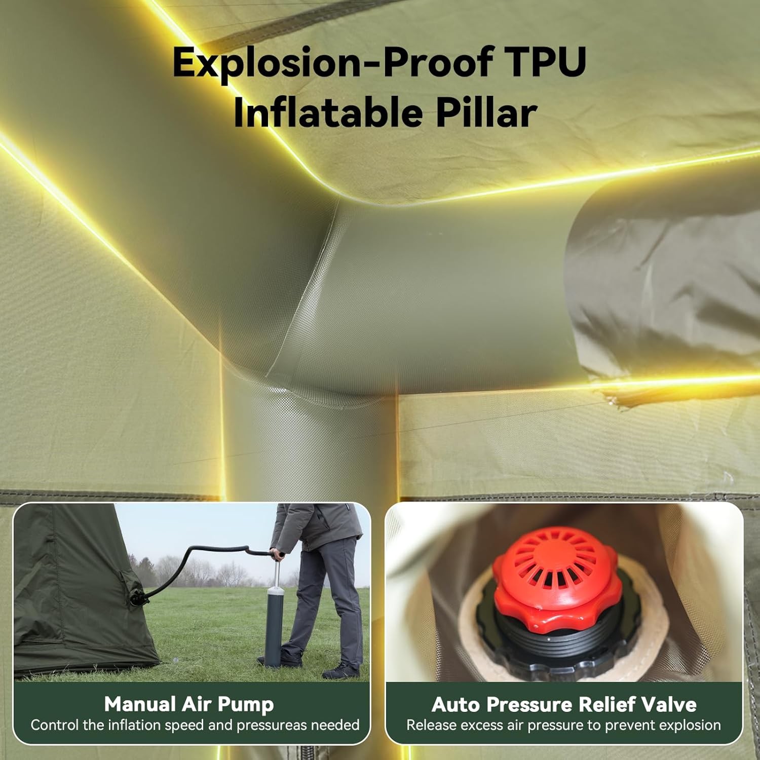 NAIZEA Inflatable Tent with Skylight Blow Up Tents w/Pump Stove Jack 6 Person