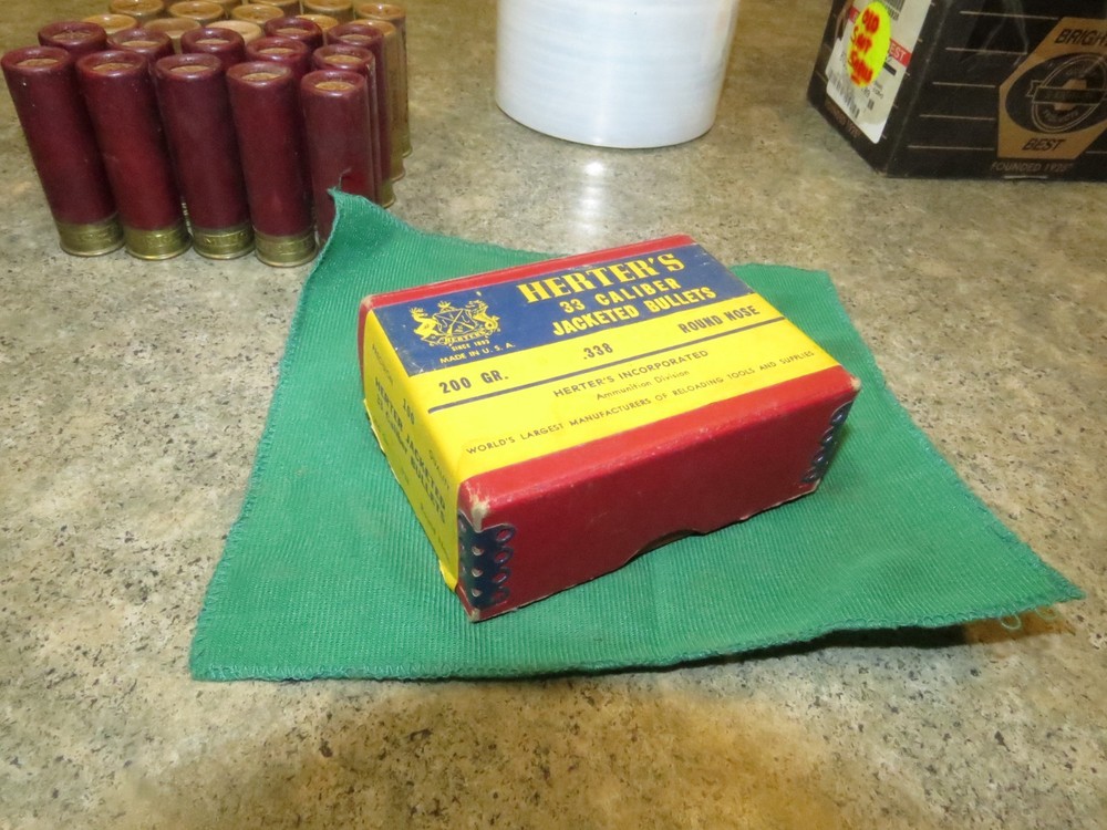 Vintage Herters 33 Caliber Jacketed Bullets, Empty Box