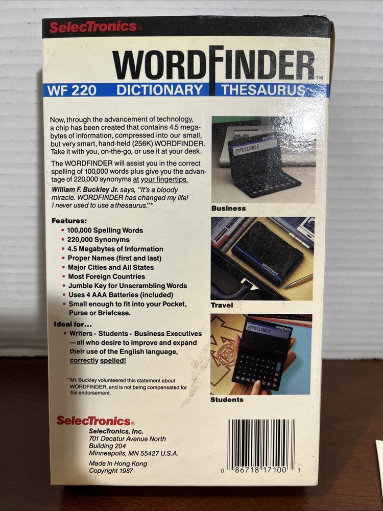 SelecTronics Word Finder WF-220 Dictionary / Working. “J1”