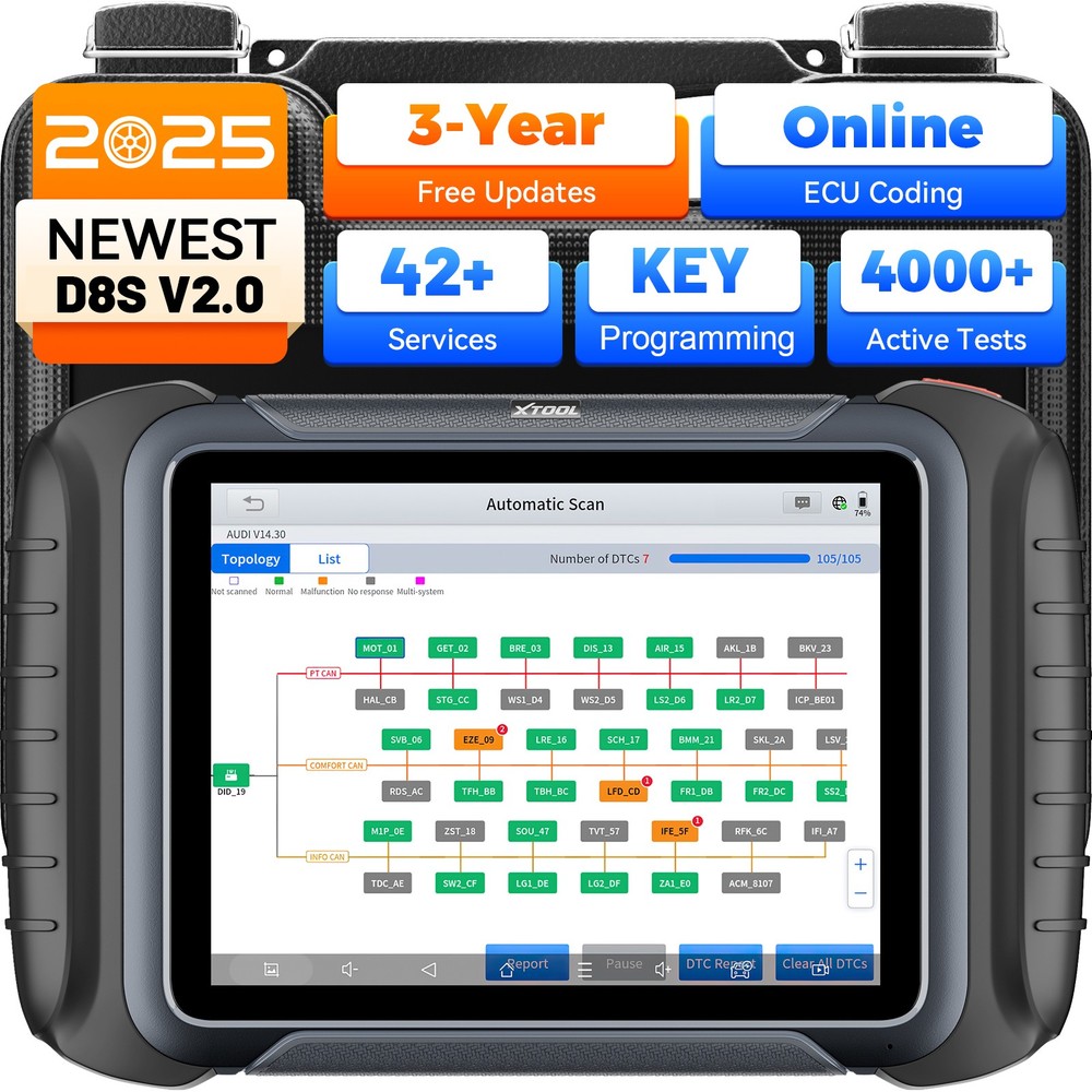 2025 XTOOL D8S V2.0 Auto Diagnostic OBD2 Scanner ECU Coding Topology 42+Services