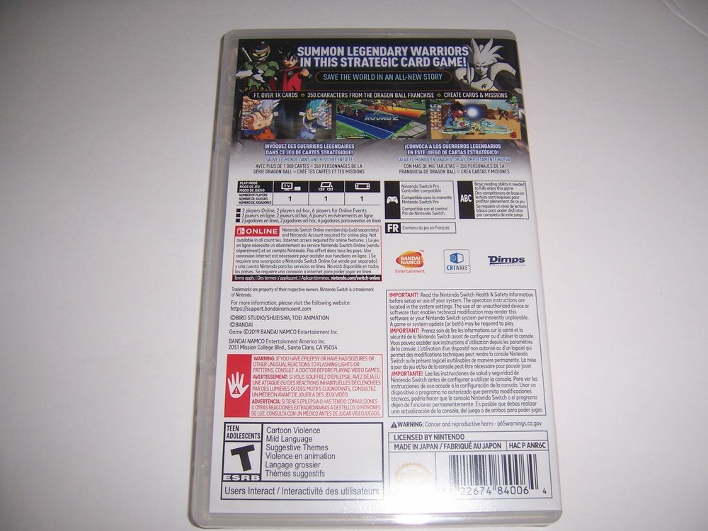 Original Box Case Insert Replacement Nintendo Switch Super Dragonball Heroes