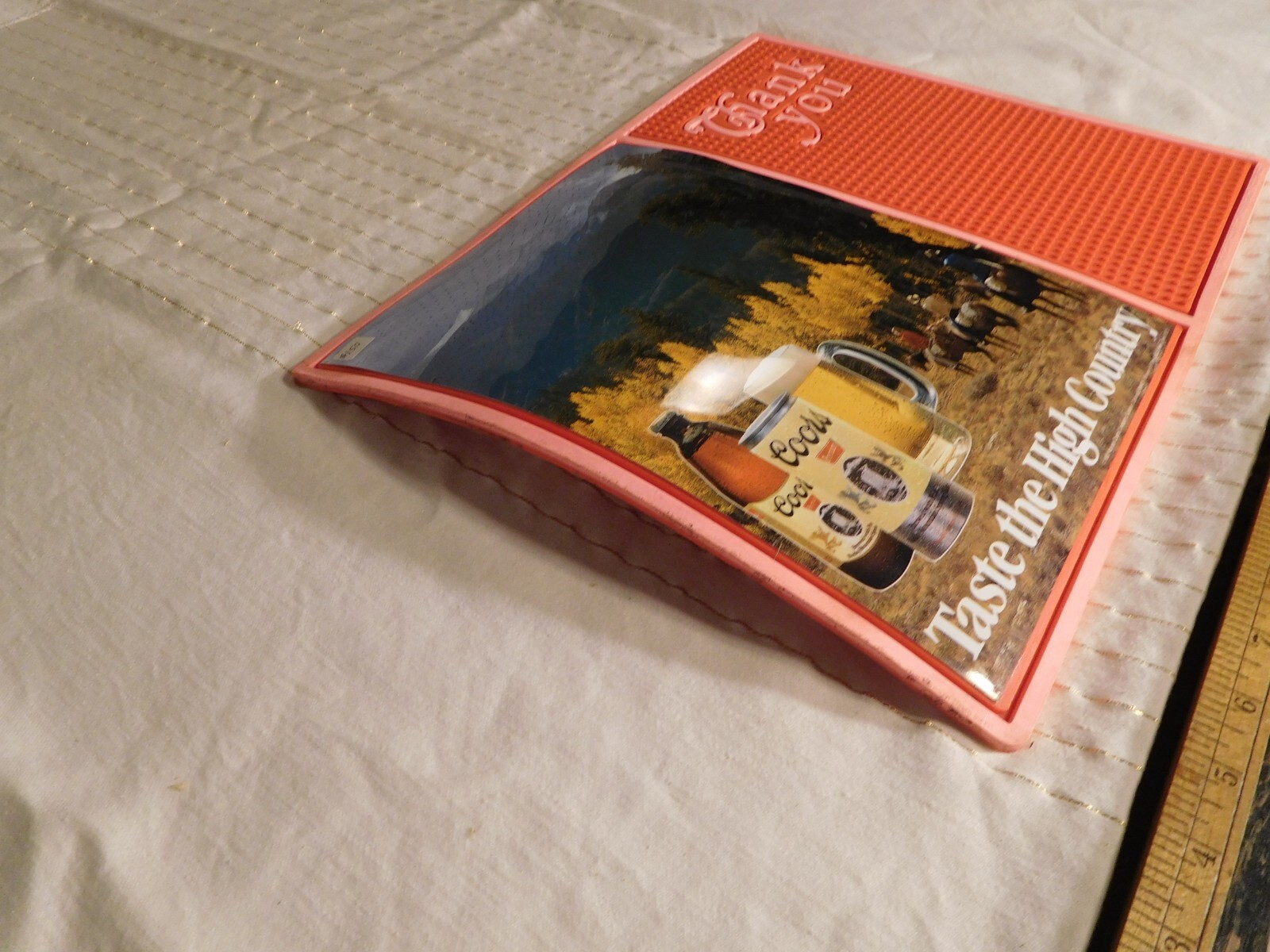 Red/Pink Vintage Miller "Taste the High Country" Rubber Bar Mat ~ THANK YOU