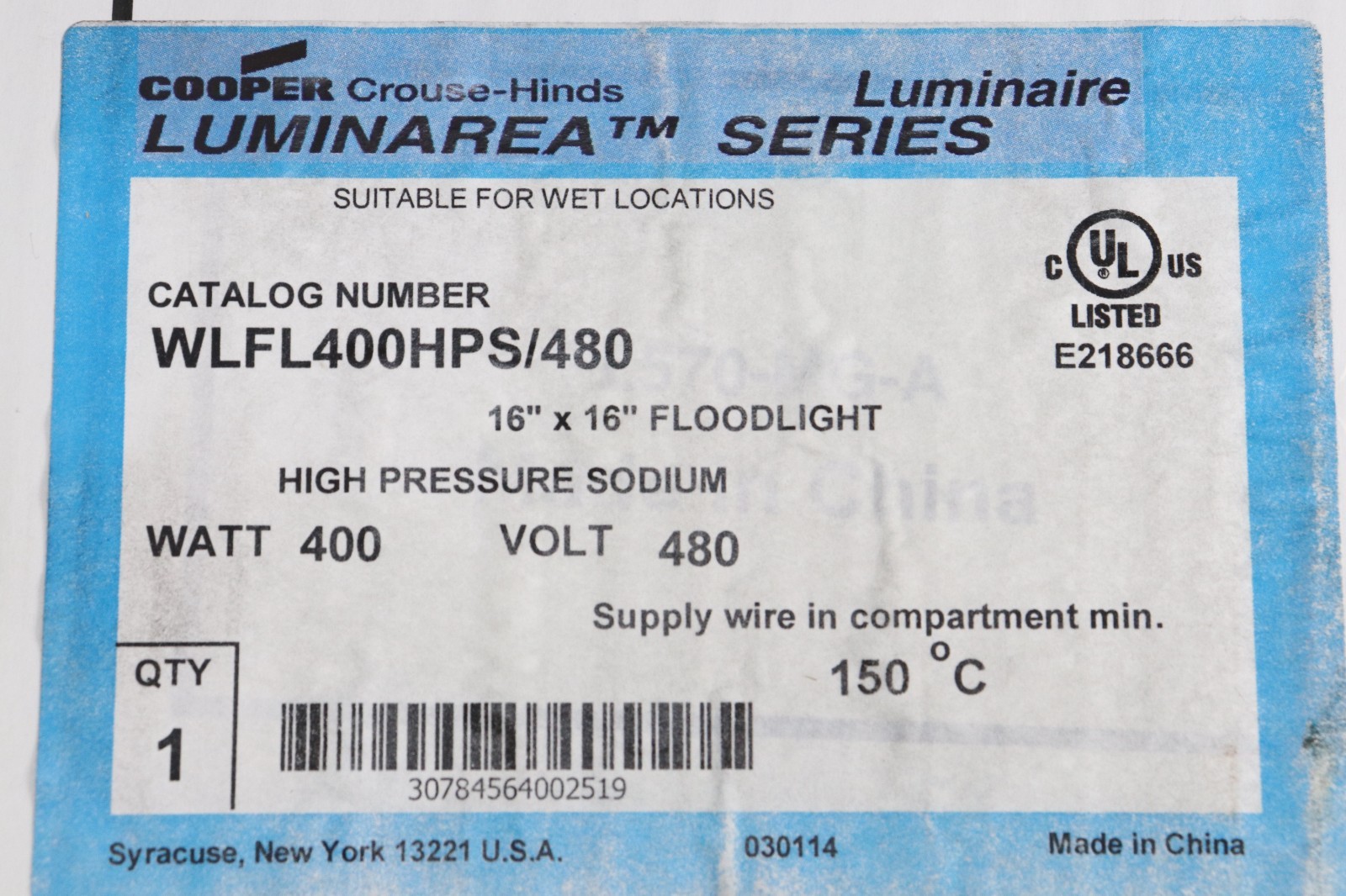 CROUSE HINDS WLFL400HPS/480 400W HIGH PRESSURE SODIUM 16" X 16" LARGE FLOODLIGHT