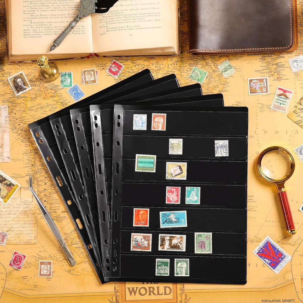 Archival Quality Stamp Album Pages - 5 Sheets, 10 Pages, Easy Binder Integration