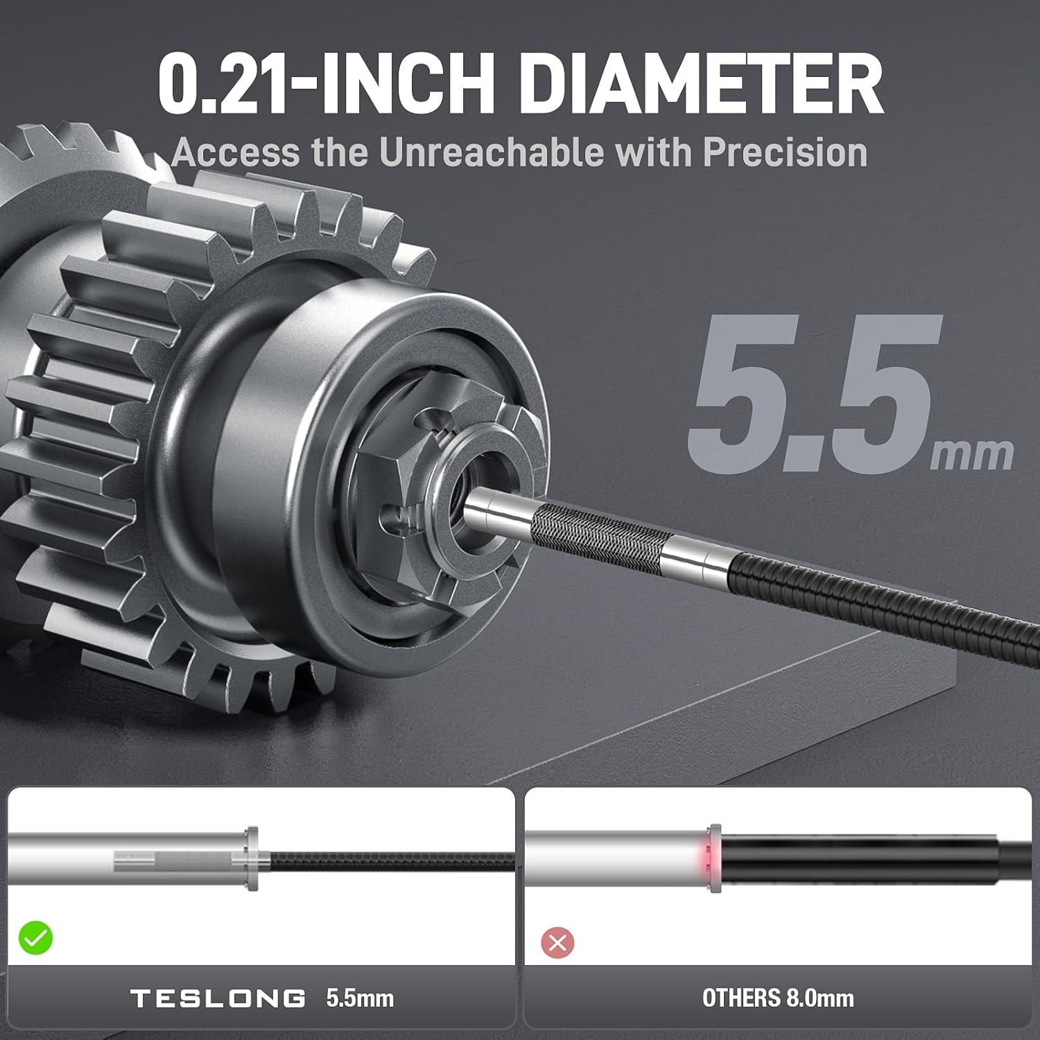 Teslong Two-Way Articulating Borescope 5.5mm Slim Probe Industrial Endoscope