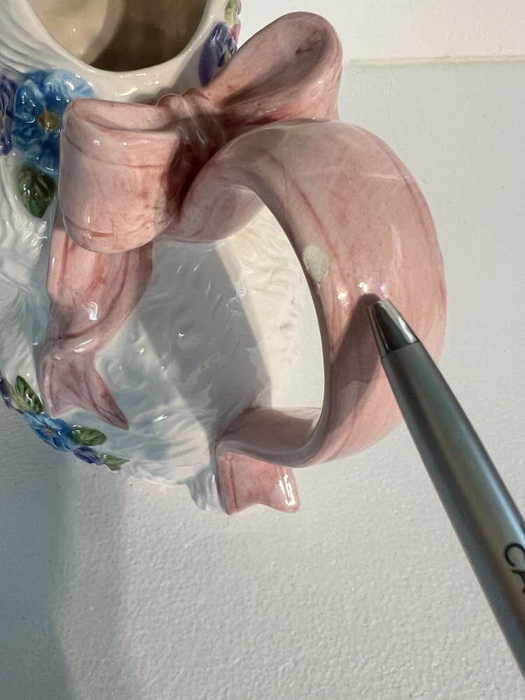Ceramic White Easter BunnyPitcher Creamer Spring FloralDecor 12 Ounce