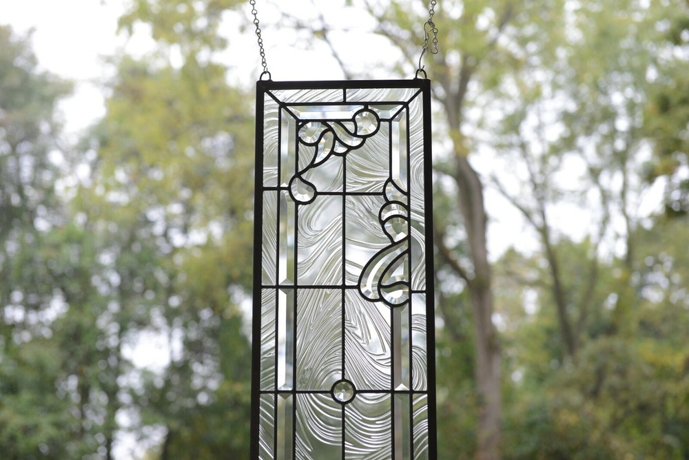 10" x 36" Stunning Handcrafted All Clear stained glass Beveled window panel
