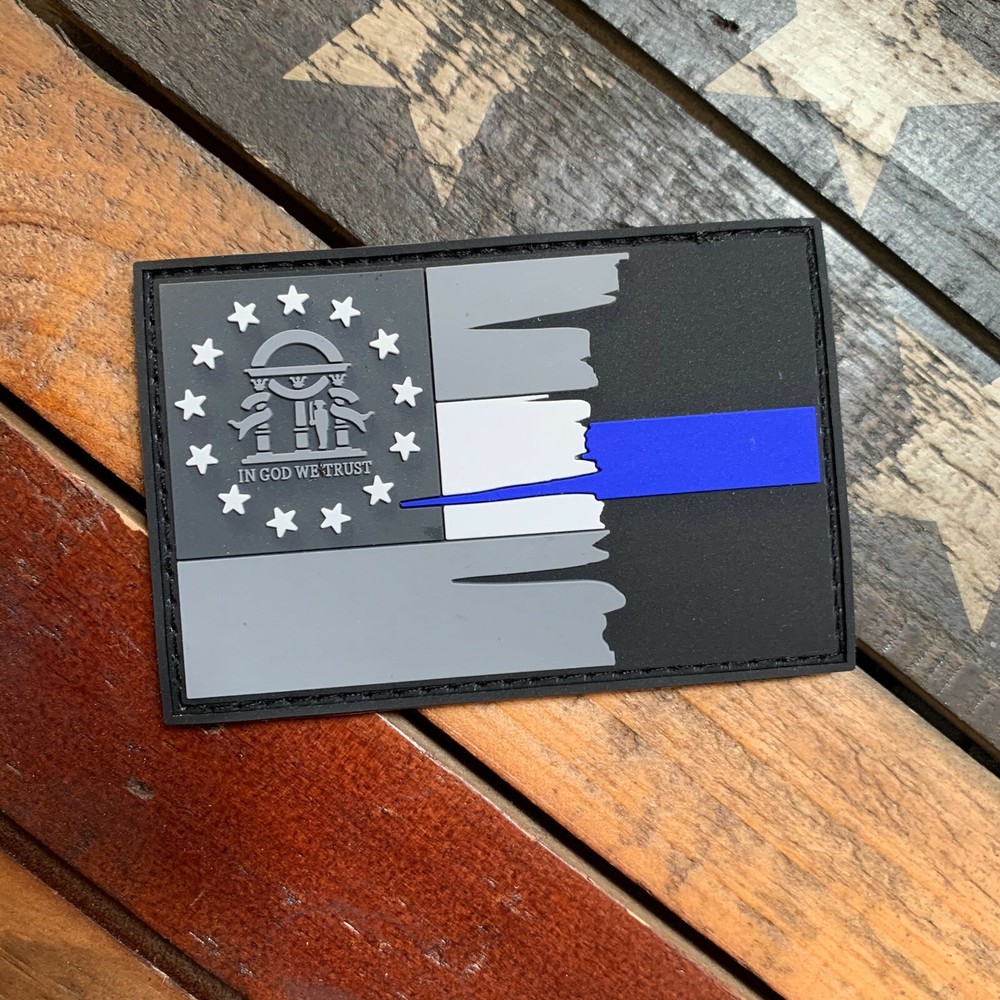 Subdued Tattered Georgia Flag Thin Blue Line PVC Patch