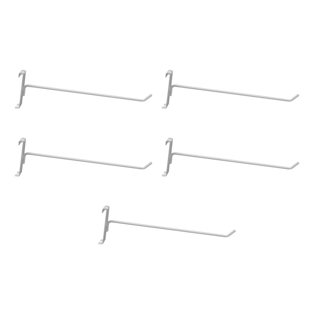 5Pc GLOSS WHITE 12" Long Gridwall Hooks Grid Panel Display Wire Metal Hanger
