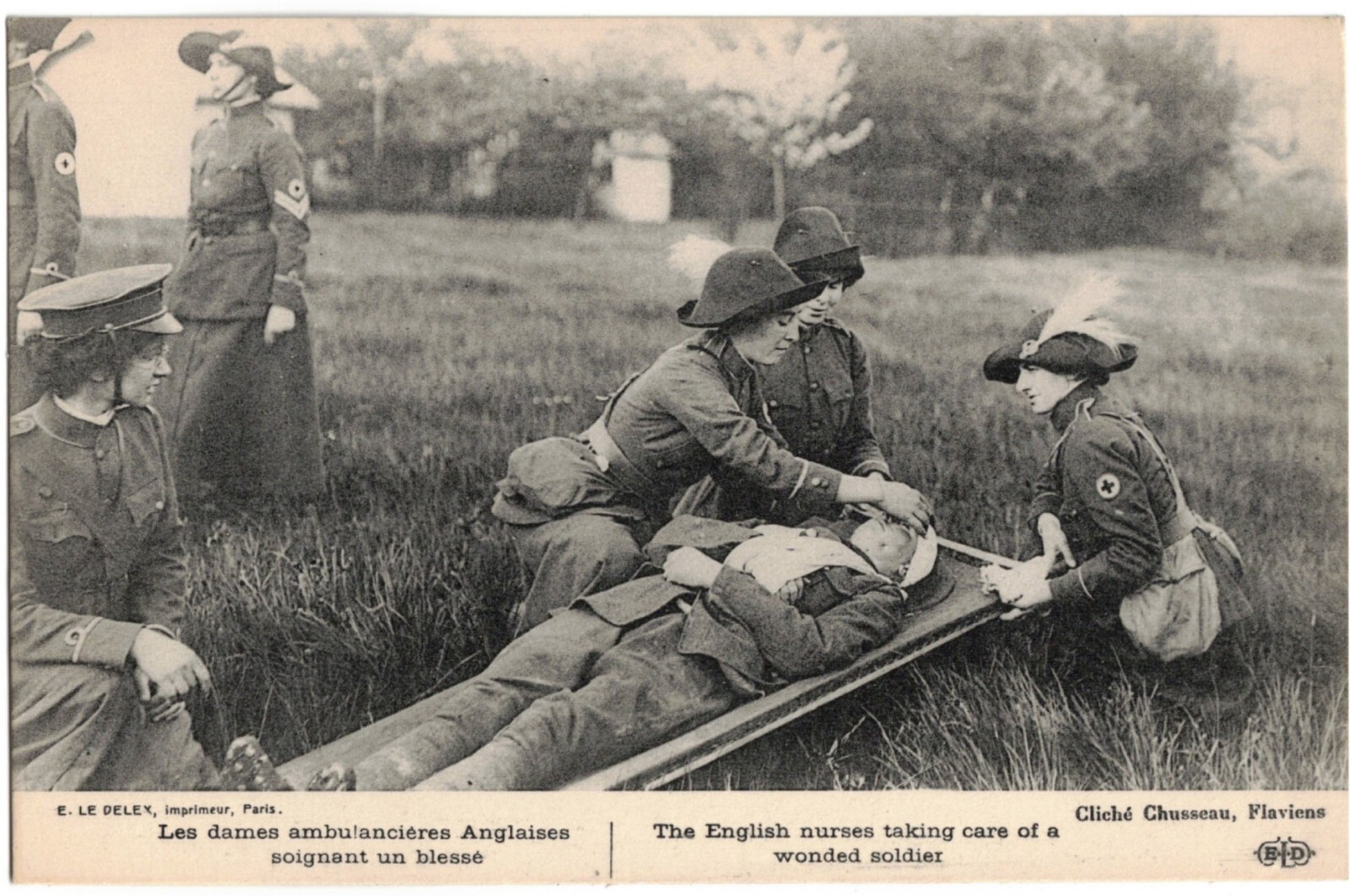 WWI UK Red Cross aid school field nurse training detail photo postcard