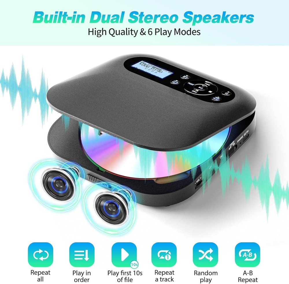 CD Player Portable Bluetooth CD Player with Speakers and FM Transmitting Port...