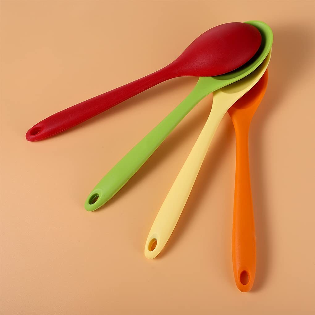 4 Pack 10.8" Large Silicone Mixing Spoons Non Stick Cooking Spoon for Stirring