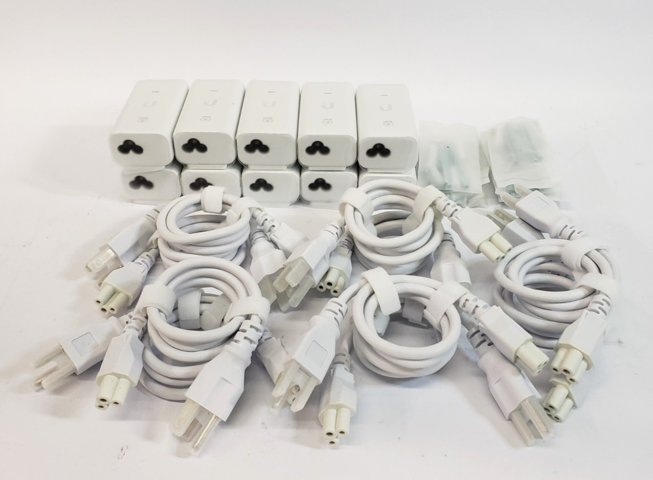 Lot of 10 Open Box UniFi U-PoE-af Injectors w/ Power Cords & Mounting Screws