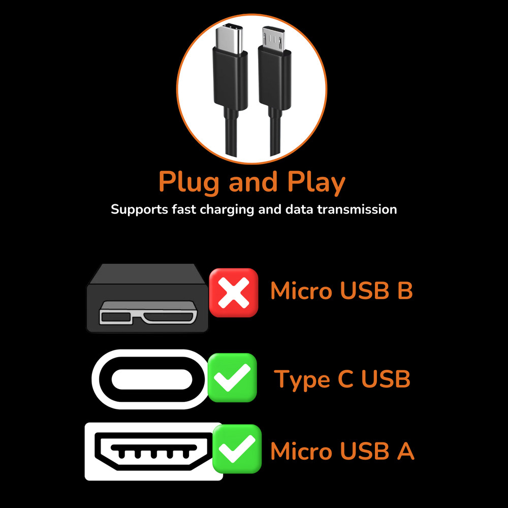USB Type C to Micro 5V/2.4A Data & Sync Transfer OTG charging cable - Black