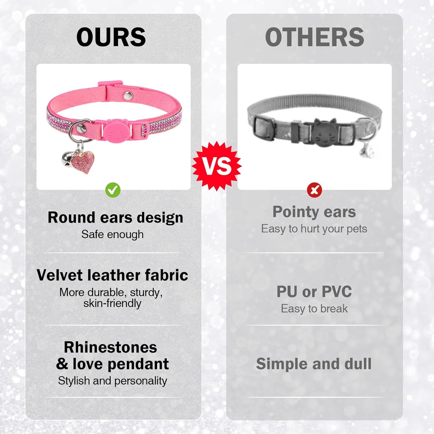 Rhinestone Cat Collar Breakaway with Bell Safety Buckle, 2 Pack Bling Diamond Ki