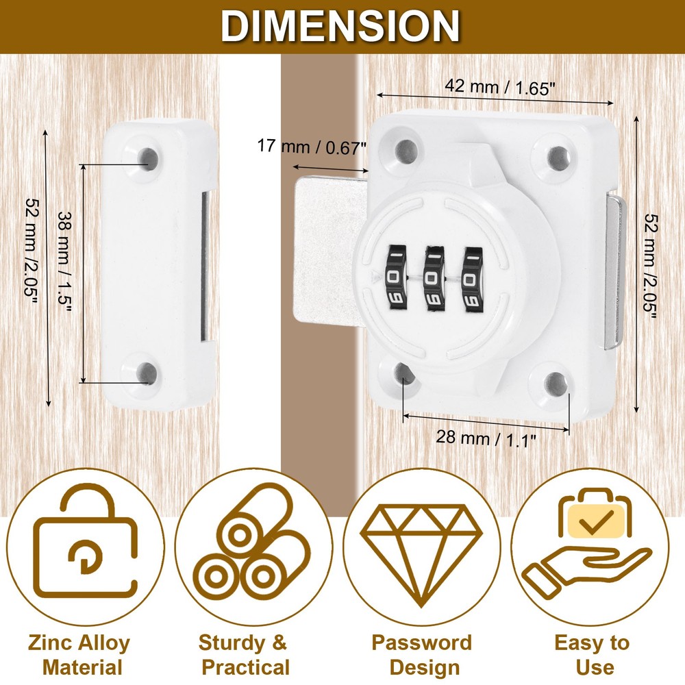 2Pcs Combination Cabinet Latch Mechanical Keyless Password Lock White