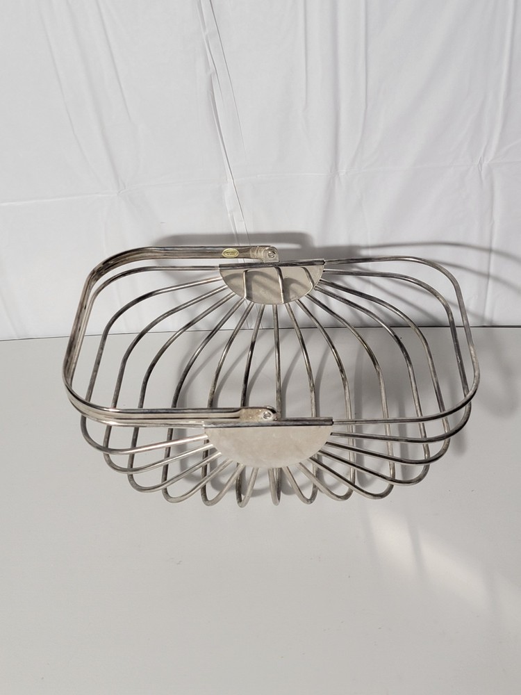 Vintage Godinger Silver/chrome Plated Bread/Fruit Basket W/ Folding Handle 1988