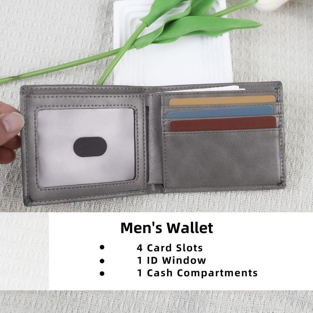WisePoint Bifold Wallets for Men, RFID Blocking Wallet Leather gray