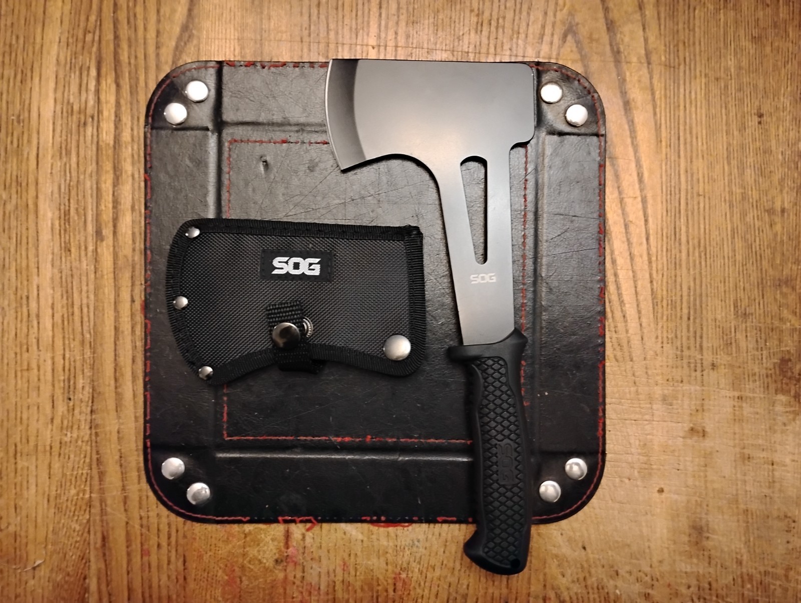 SOG Camp Axe 2.5" Stainless Steel Cutting Edge Textured Rubber Handle & Sheath