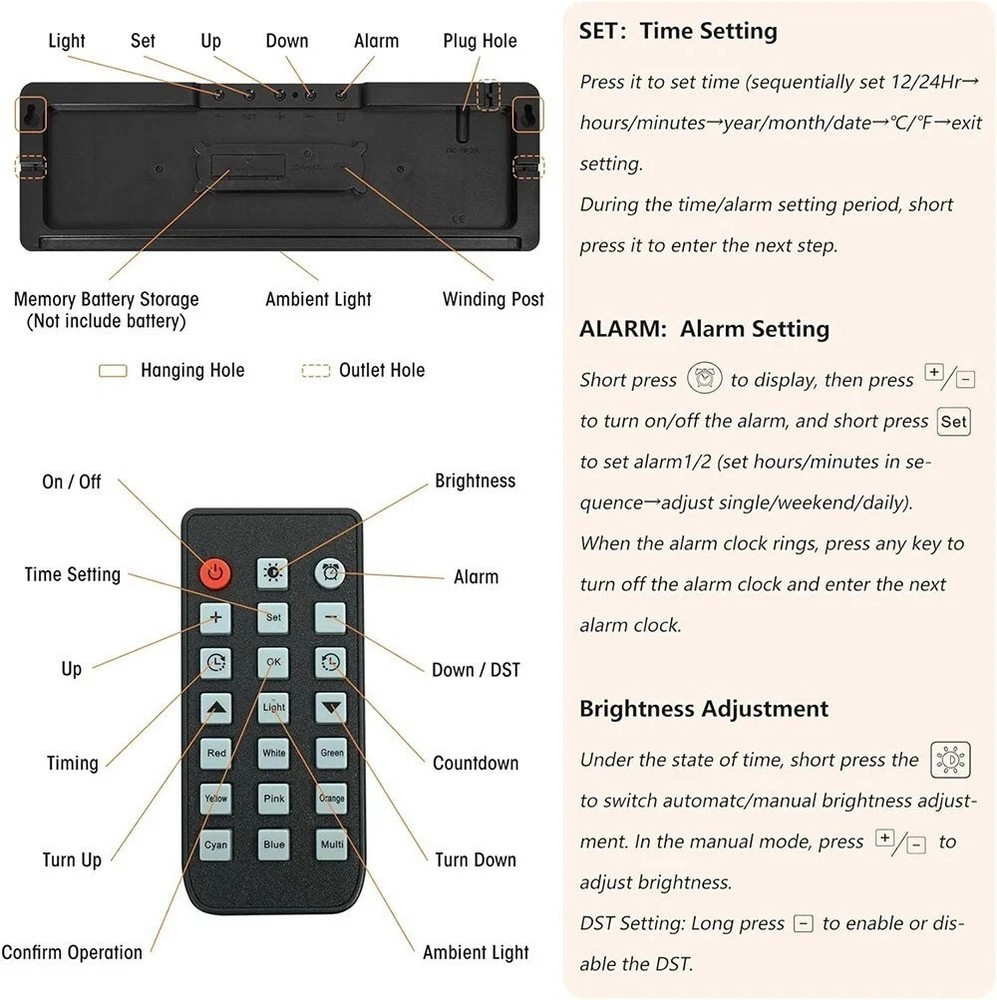 16" BIG DIGITAL LED CLOCK WALL MOUNT LARGE NUMBERS TIMER DATE TEMPERATURE US