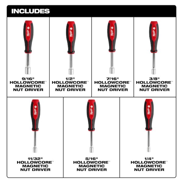 Milwaukee Tool 48-22-2547 Nut Driver Set, Pp Handle, 7 Pcs