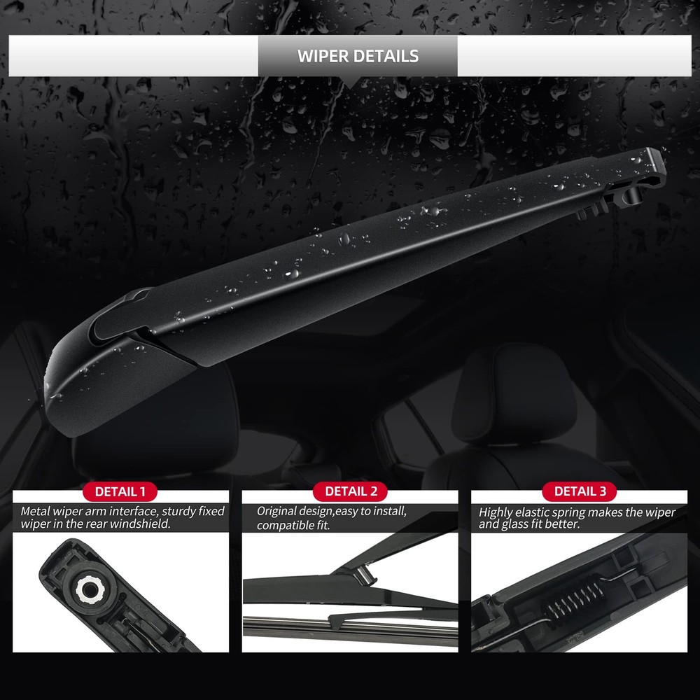 Rear Wiper Blade Assembly, Back Windshield Wiper Blades Arm Accessories Repla...