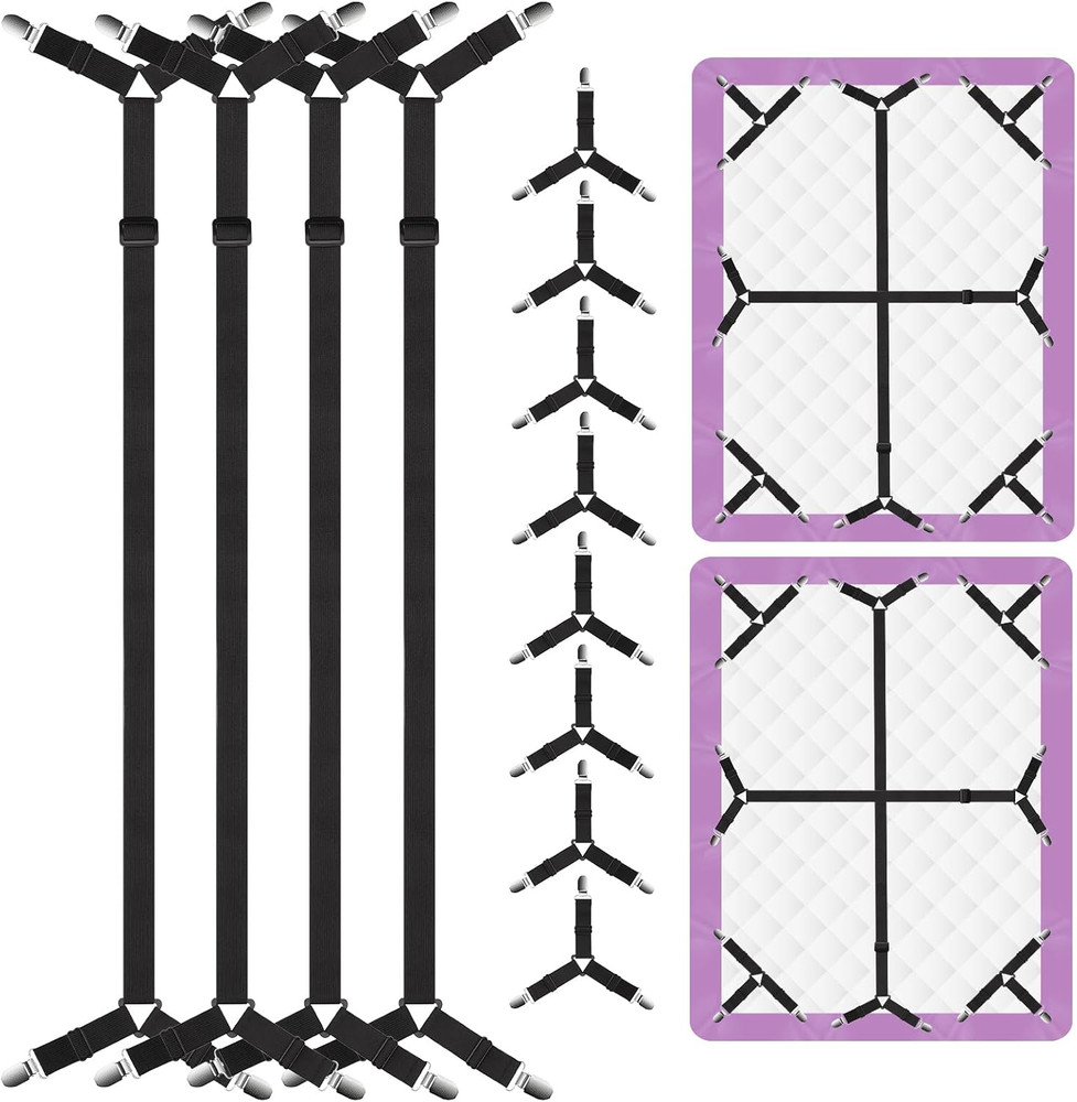 12PCS Bed Sheet Straps, Secure & Adjustable Fitted Sheet Holders for Full, Queen