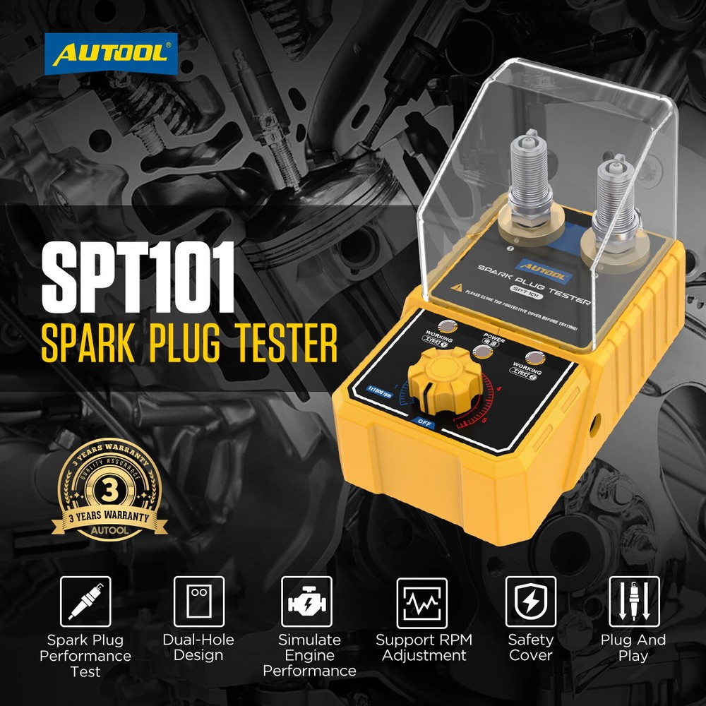 AUTOOL Car Spark Plug Tester Dual Hole Petrol Ignition Analyzer Diagnostic Tool