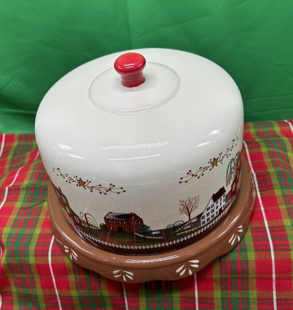 VTG Farm Dome Cake/Cheese Crackers Multi Purpose Ceramic Platter Reversible Base
