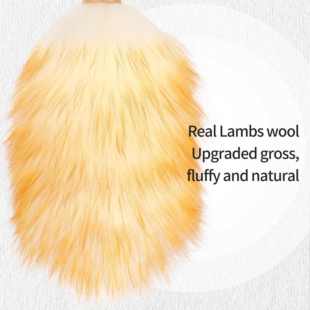 Feather Duster Lambswool Duster Cleaning,with Solid Wooden Handle,Leather Hang