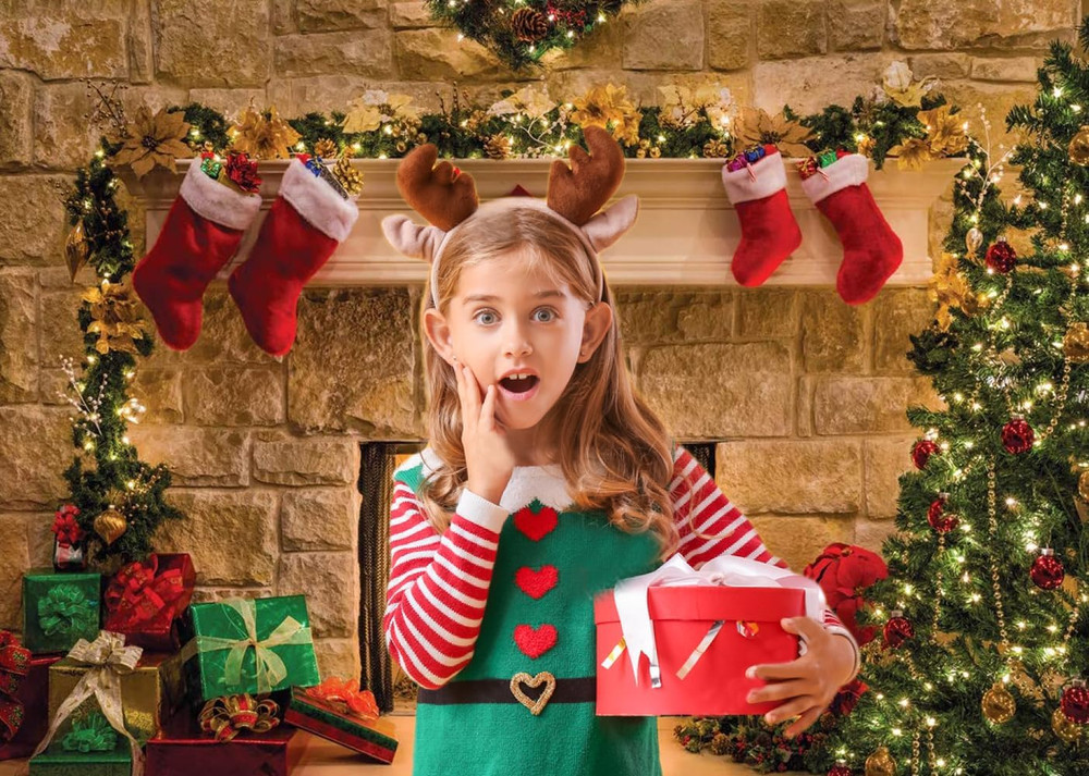 7x5ft Christmas Backdrops Christmas Fireplace Theme Backdrop Tree Sock Decoratio