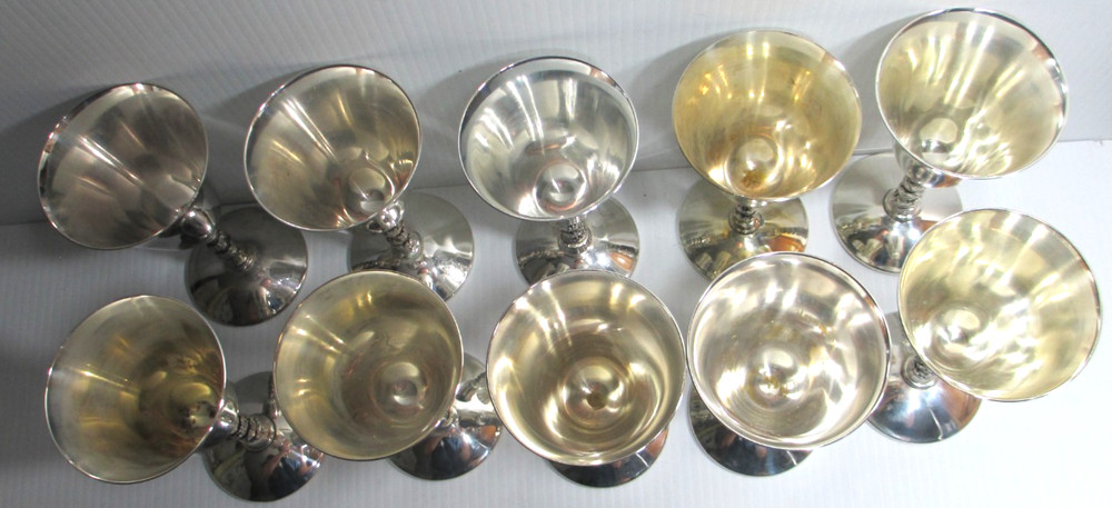 Vintage Silver-Plated Wine Goblet Stemware Spain Set 10 Twisted Grapevine Stem