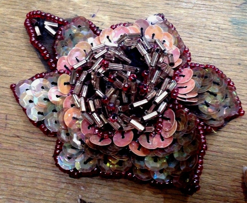 applique flower hand beaded 3" to 4" sequins 1pc
