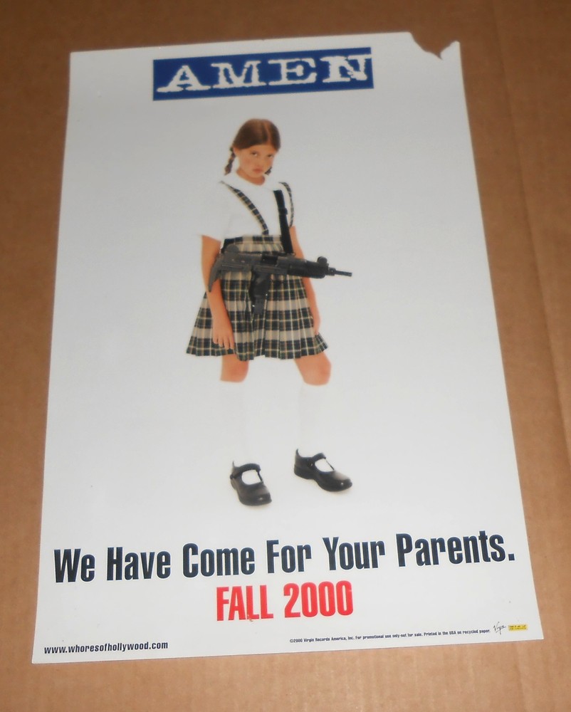 Amen We Have Come For Your Parents 1999 Poster with Machine Gun 12x18 RARE
