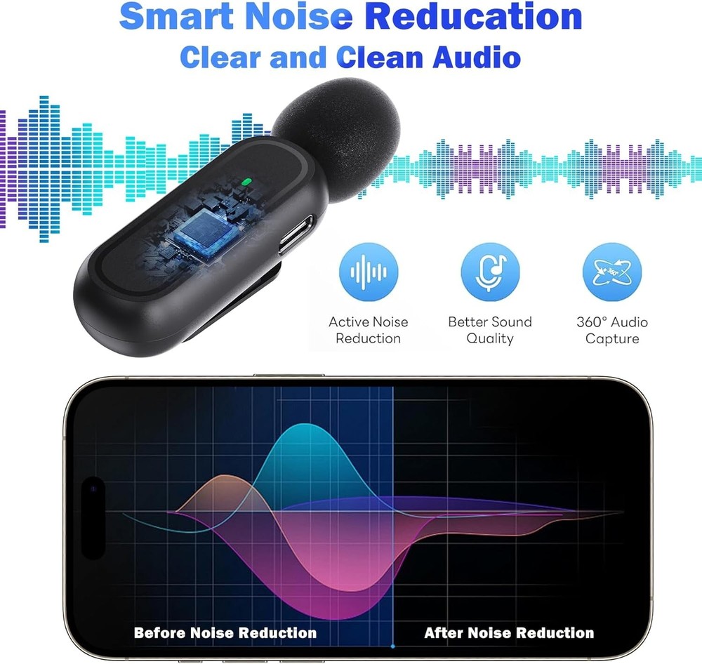 Professional Wireless Lavalier Mic for iPhone iPad Android PC Including Adapter