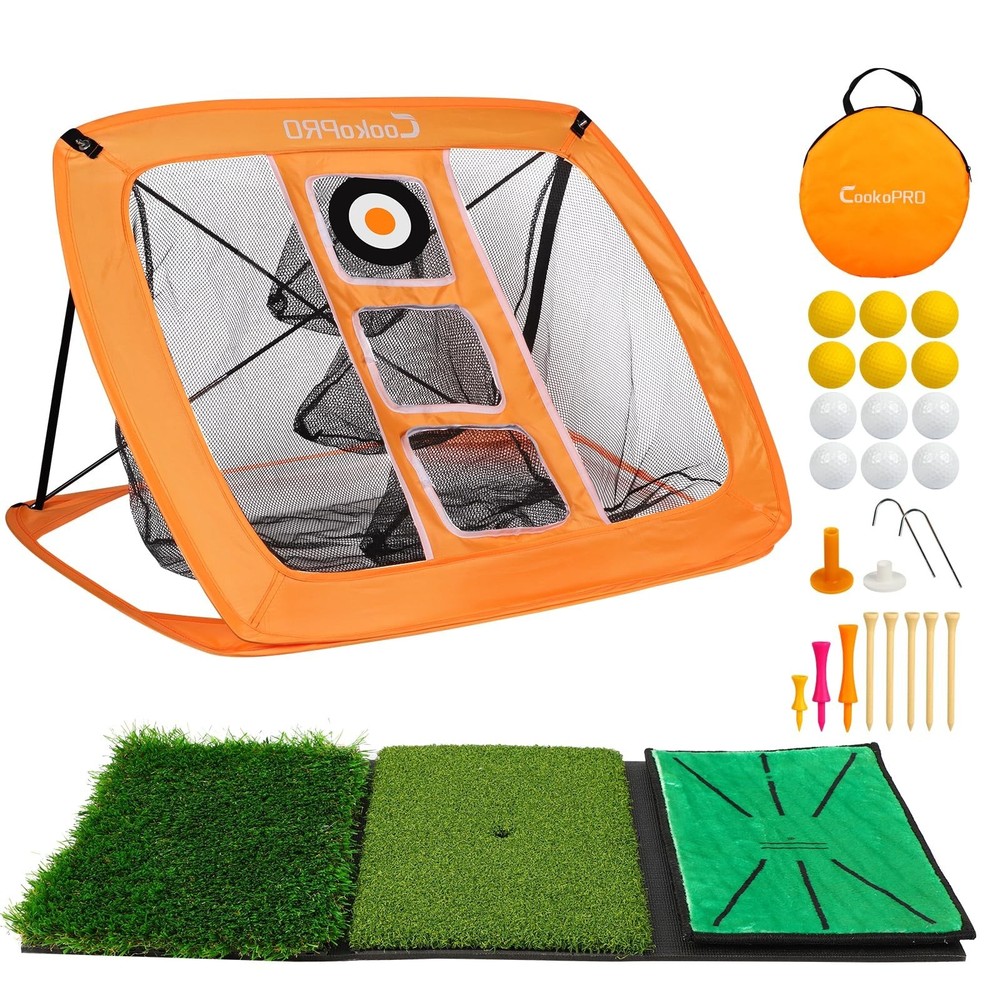 Golf Chipping Net Set,Pop Up Net with Durable Rubber Training Mat,10 Golf Tee...