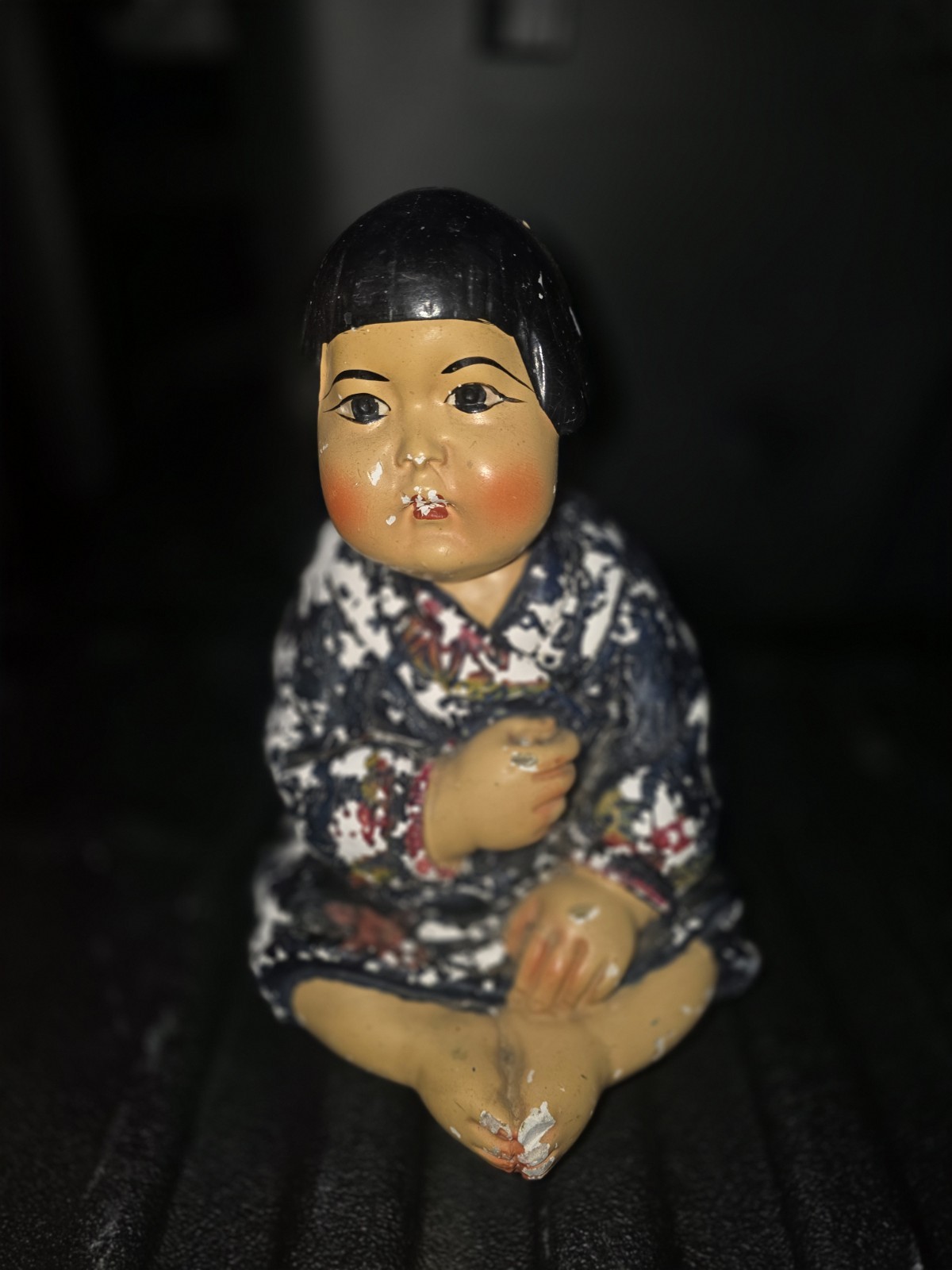 1920s LARGE JAPANESE CHALKWARE CHILD STATUE,  HAND PAINTED ESTHER HUNT STYLE