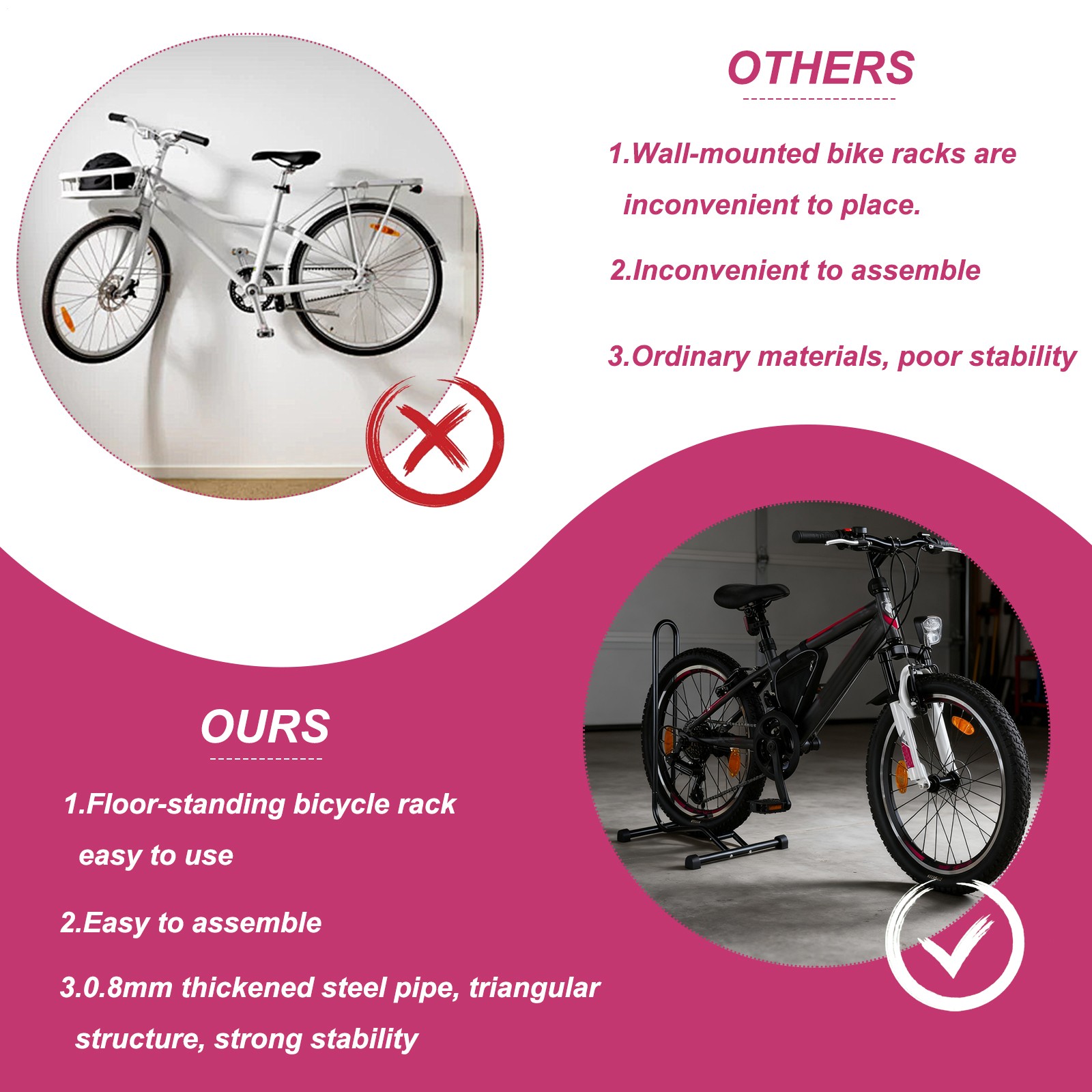 Upright Bike Stand Floor - Vertical & Horizontal Bicycle Stand Bicycle Storage