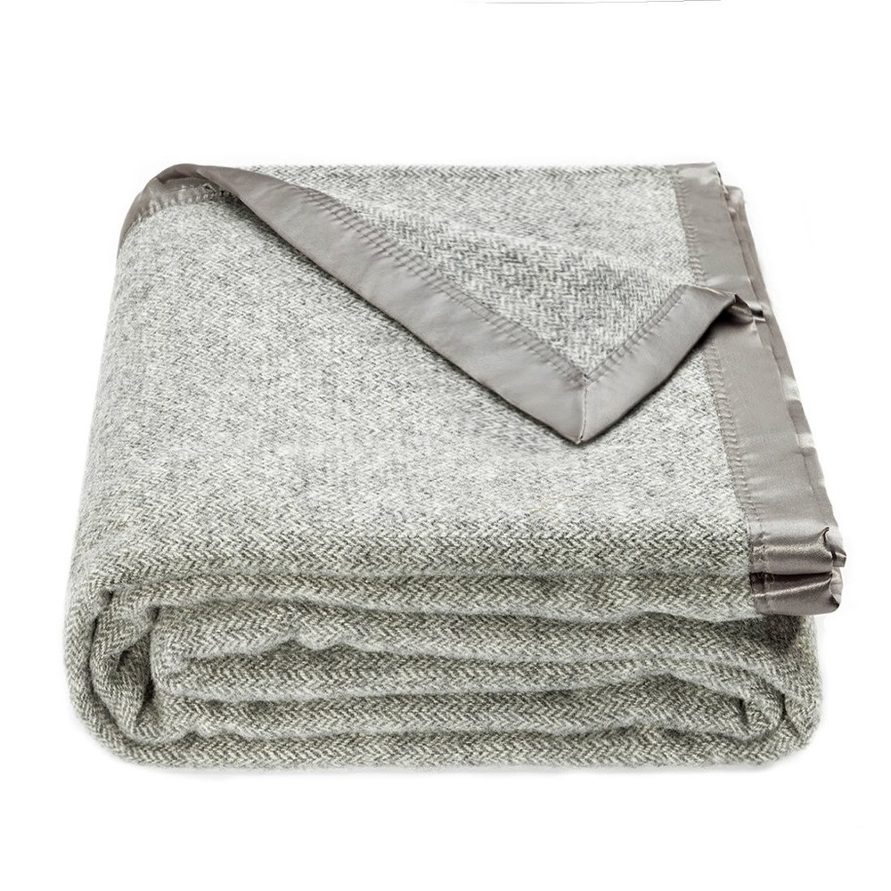 Spencer & Whitney Wool Herringbone Throw Blanket, Grey, Queen Size