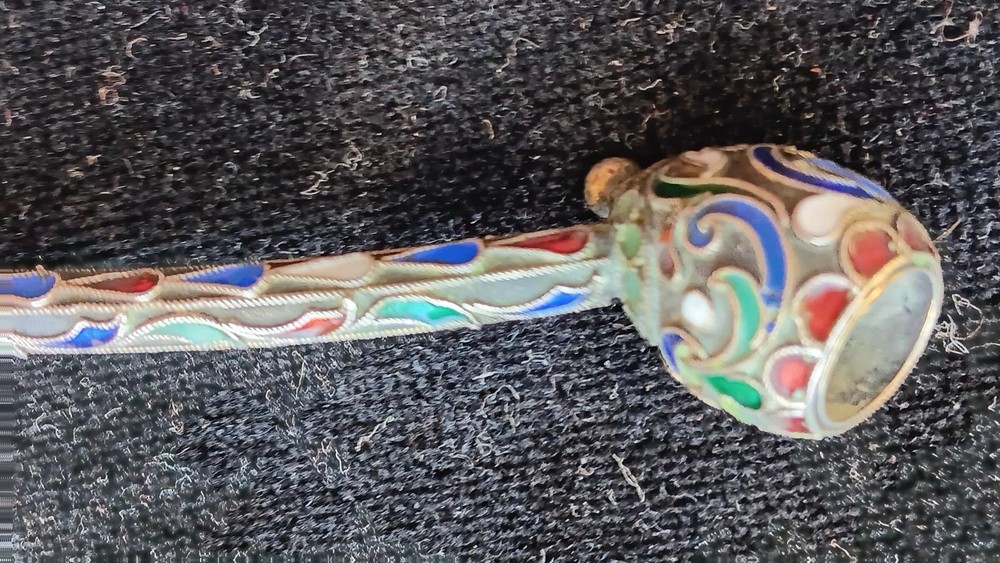 RUSSIAN IMPERIAL SOLID SILVER & CLOISONNE ENAMEL CIGARETTE HOLDER / PIPE