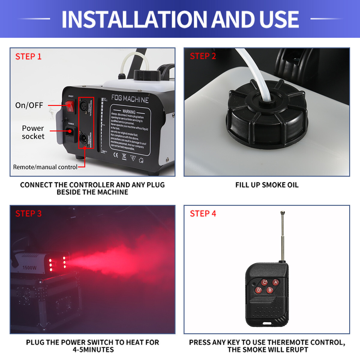 1500W LED Smoke Fog Machine DMX512 With RGB Light for Stage Wedding Party Show