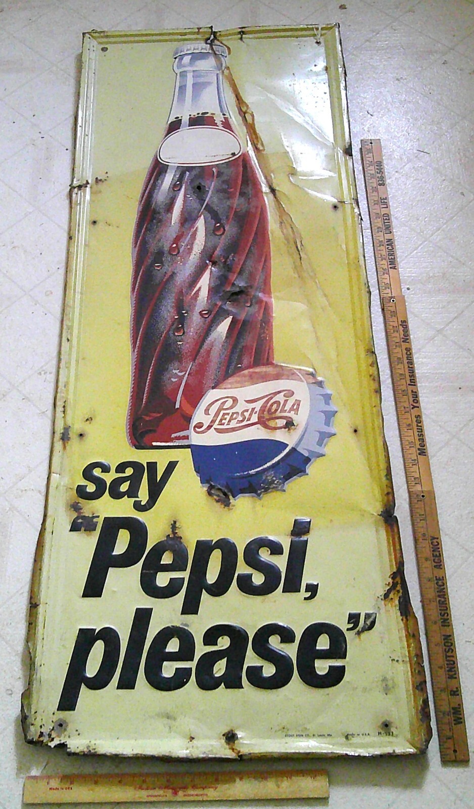 1953 Pepsi sign vintage collectible old soda pop advertising -Stout USA -4 foot